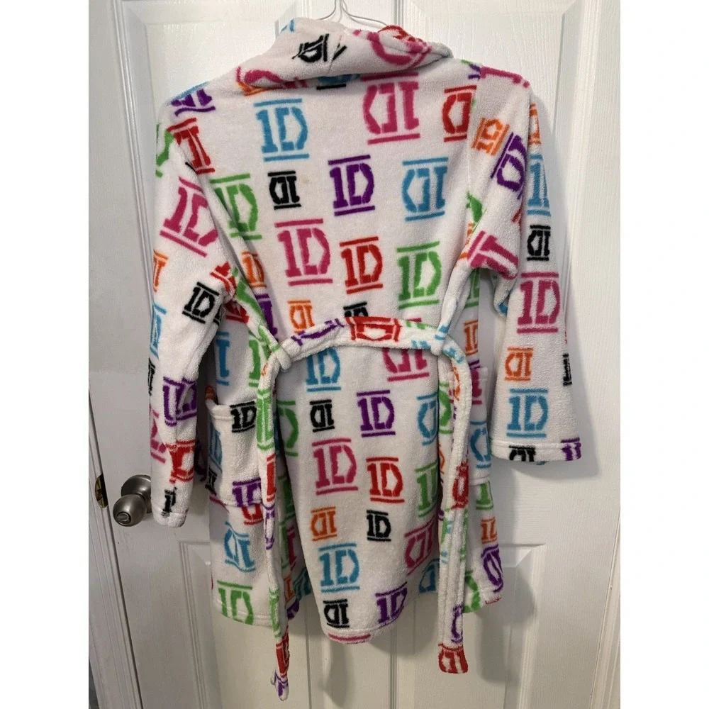 One Direction Girls Bathrobe White Multicolored Fleece Sz 10/12 1D 2013